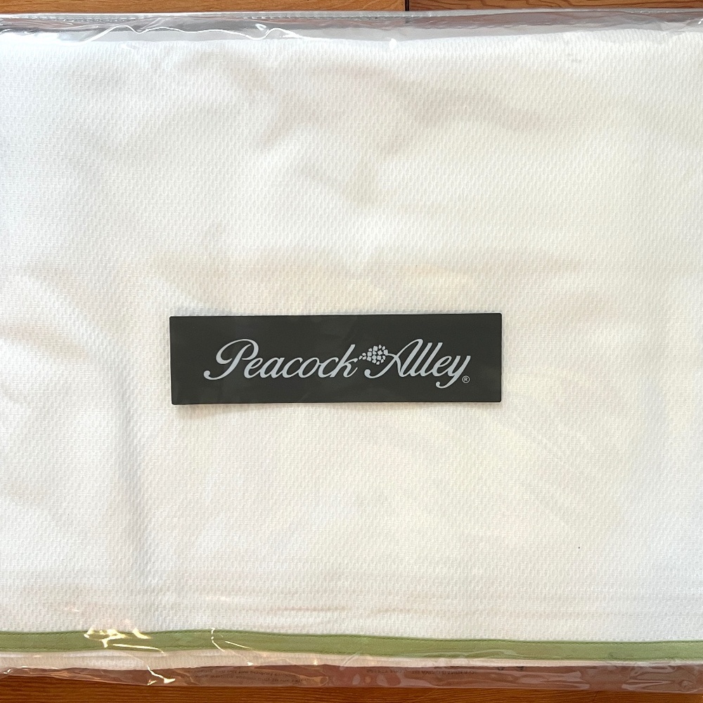 Peacock Alley Pique II Duvet & Euro Shams, Queen, white w/ Meadow Green